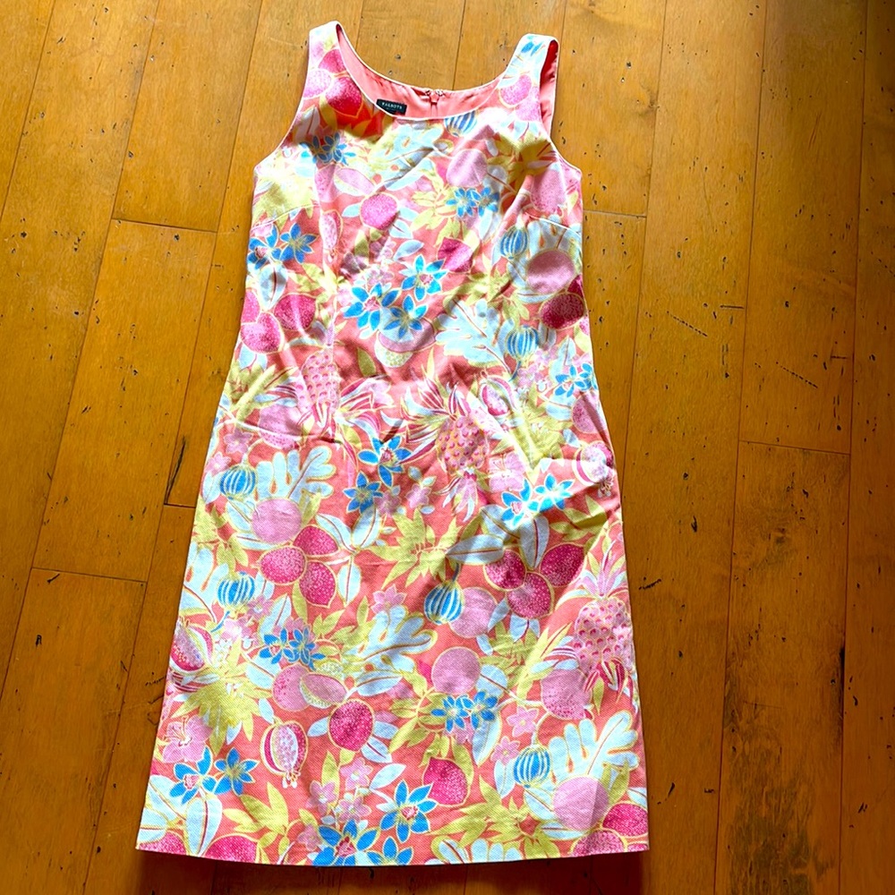 Talbots sz 4 peach, pink, yellow & blue floral sleeveless lined w/zipper in back